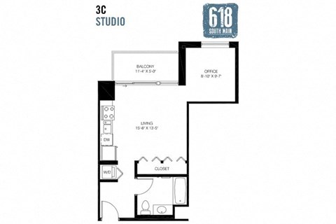 Studio 518 sq. ft.